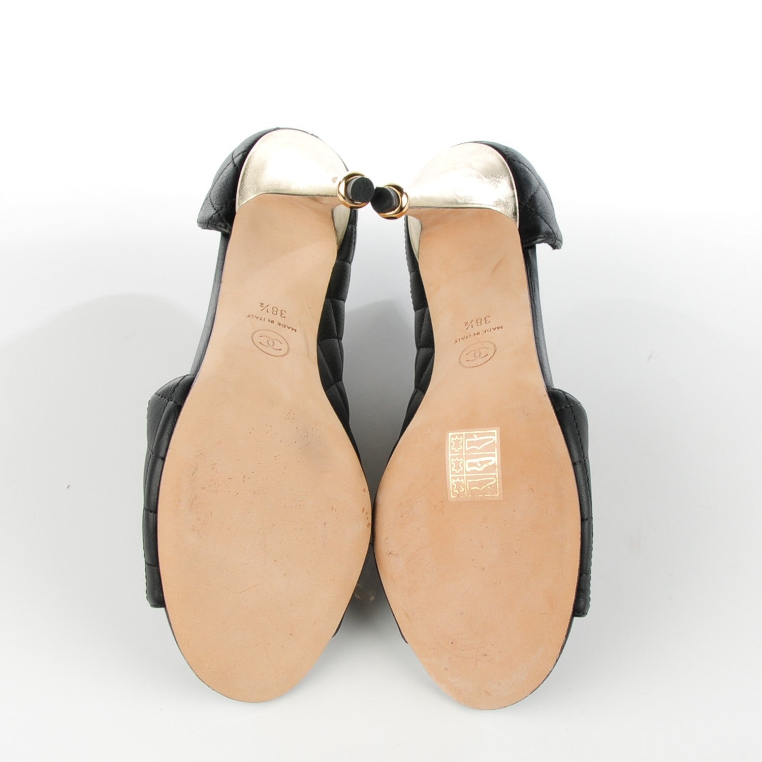 Chanel Calfskin Quilted Peep Toe Pumps 38.5 Black 5 of 9