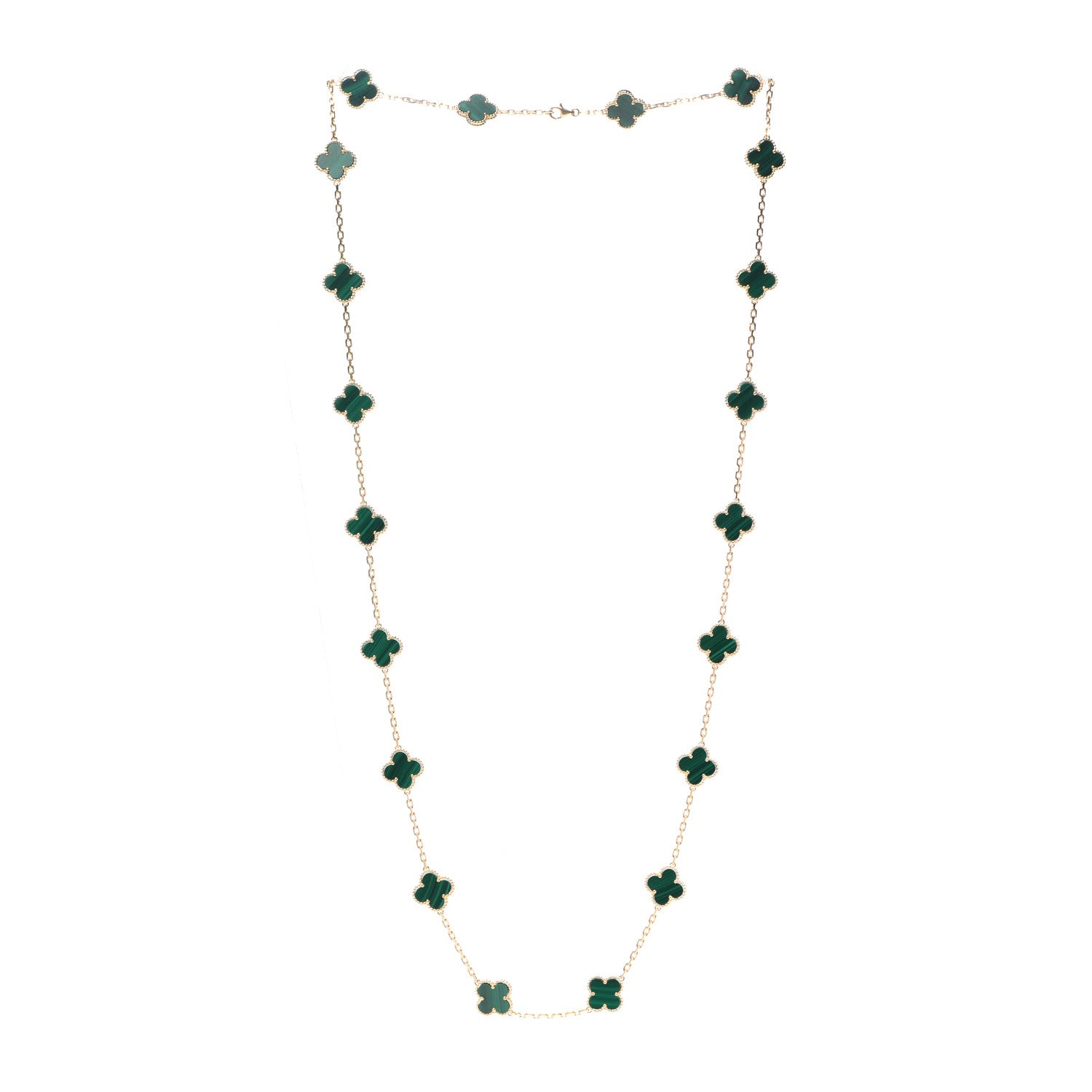 Van Cleef & Arpels 18K Yellow Gold Malachite 20 Motifs Vintage Alhambra Necklace 3 of 7