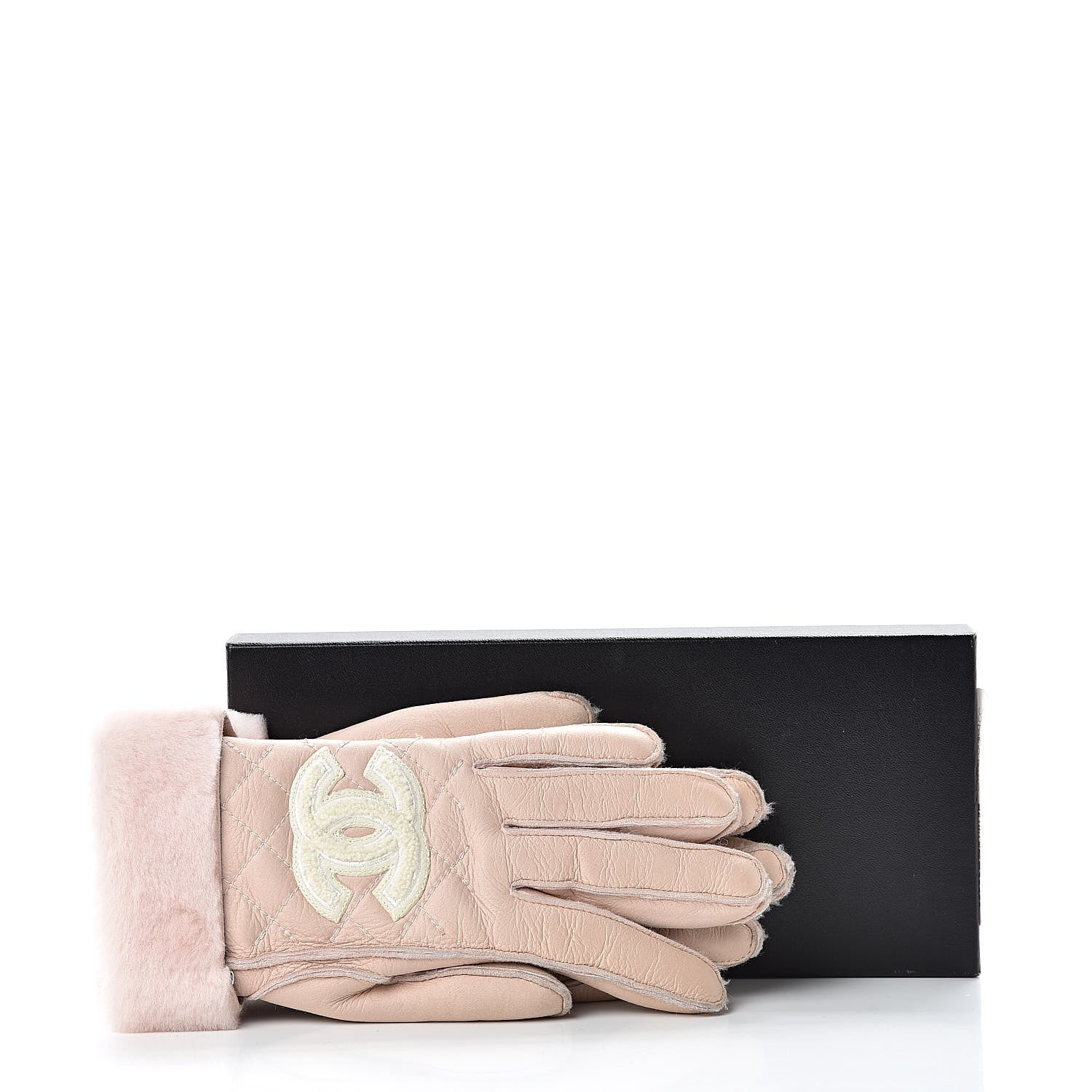 Chanel Shearling Quilted CC Gloves 7.5 Light Pink 13 of 13