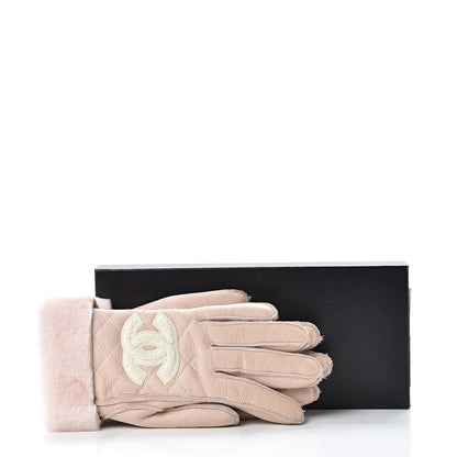 Chanel Shearling Quilted CC Gloves 7.5 Light Pink 13 of 13