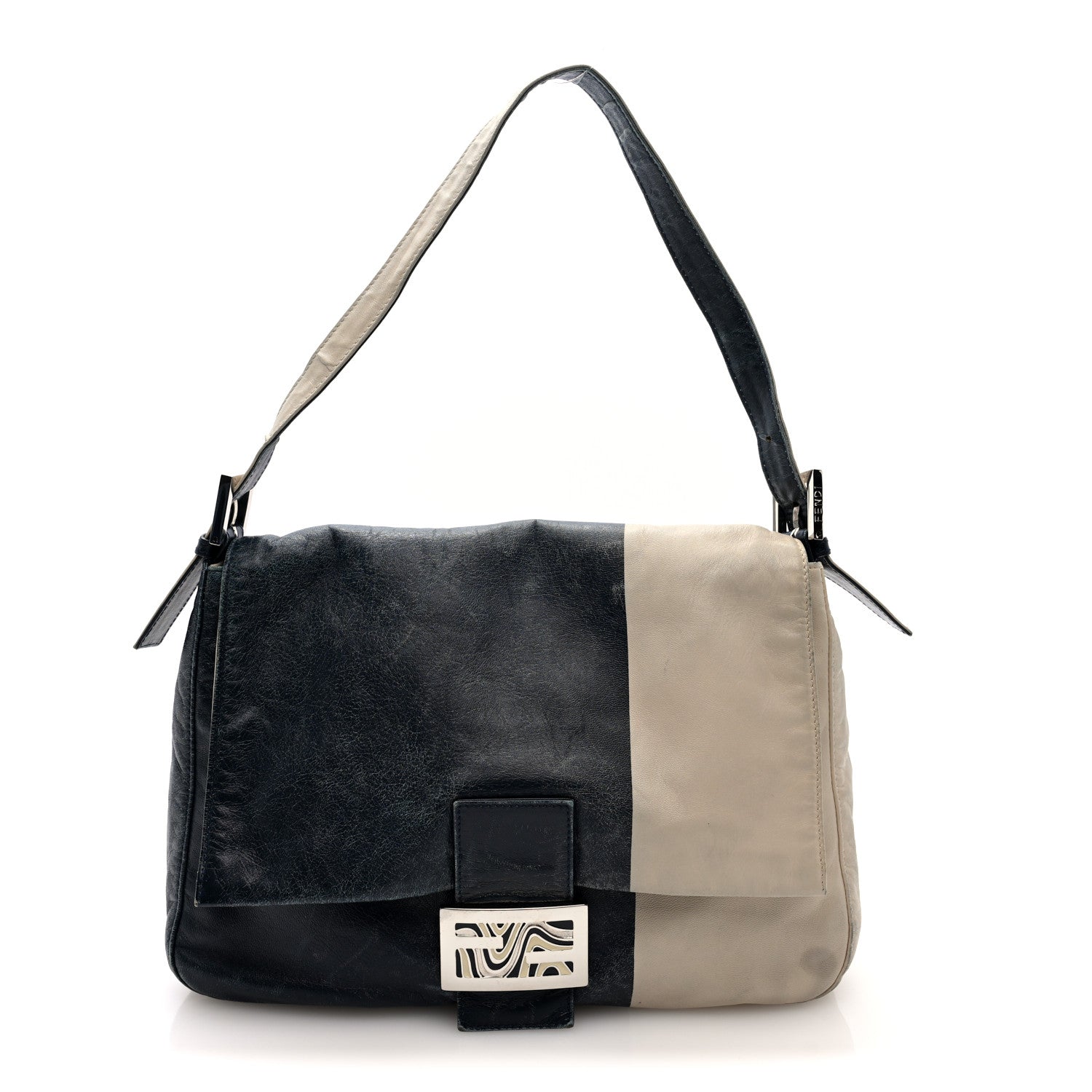 Fendi Vitello Bi-Color Mama Baguette Blue Beige 1 of 9