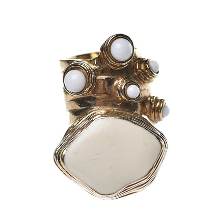 Saint Laurent Enamel Arty Ring 5 Gold White 1 of 5