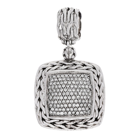 Sterling Silver Diamond 24mm Classic Chain Pave Enhancer Pendant