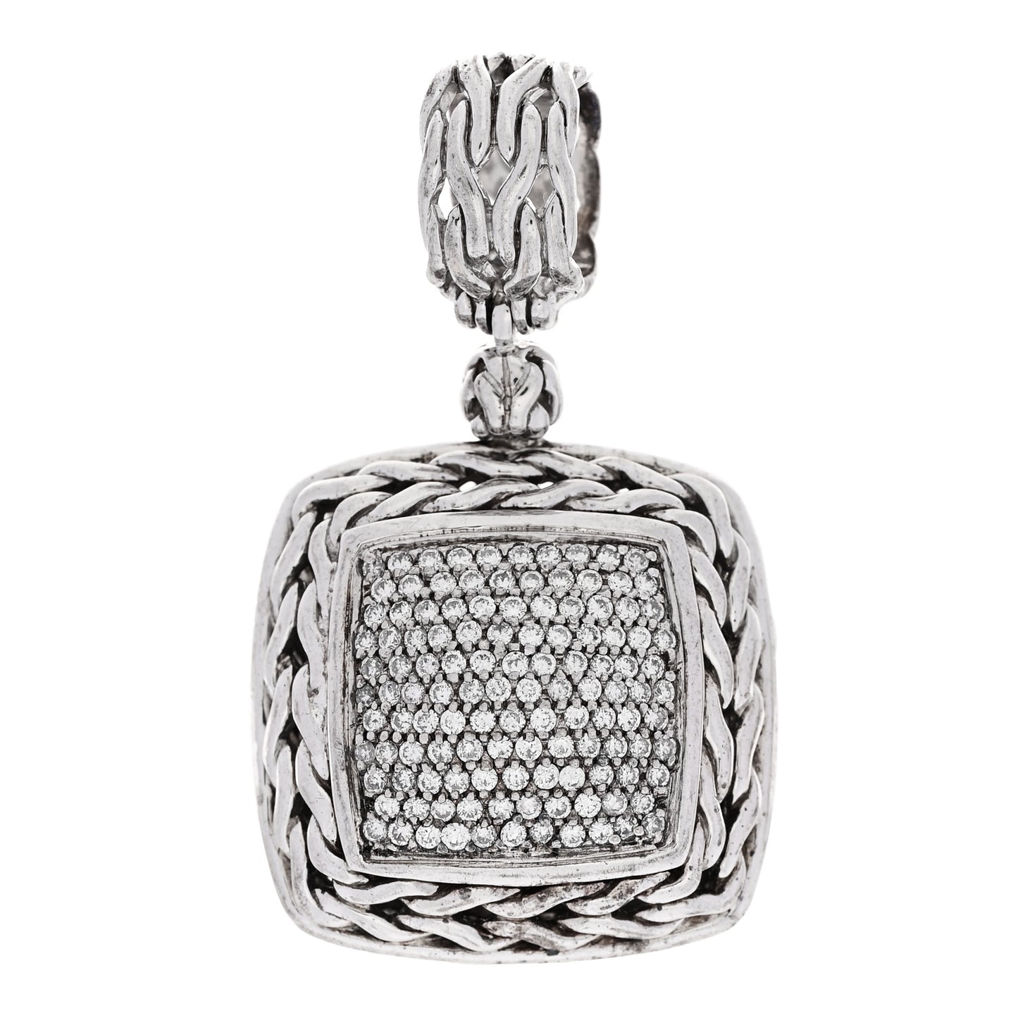 Sterling Silver Diamond 24mm Classic Chain Pave Enhancer Pendant