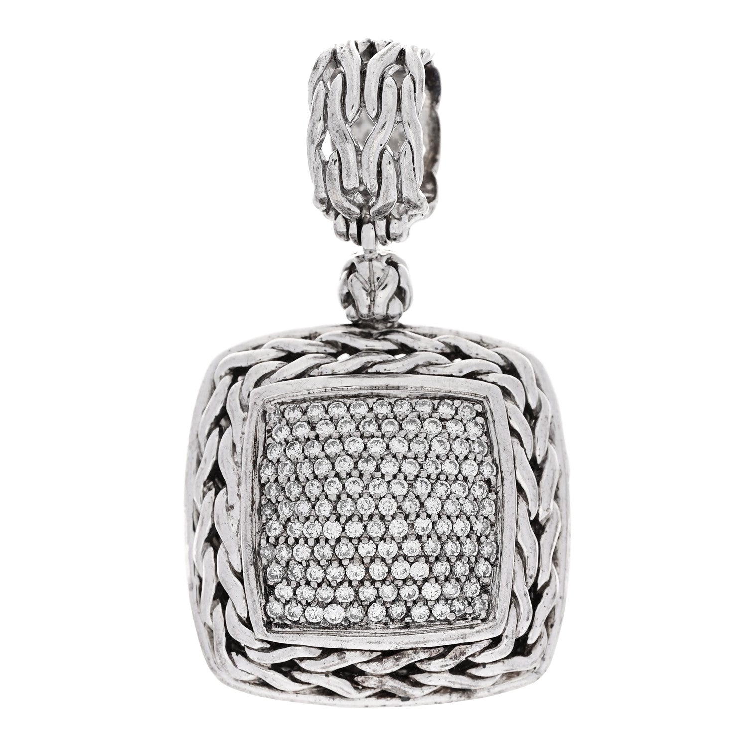 John Hardy Sterling Silver Diamond 24mm Classic Chain Pave Enhancer Pendant 1 of 3