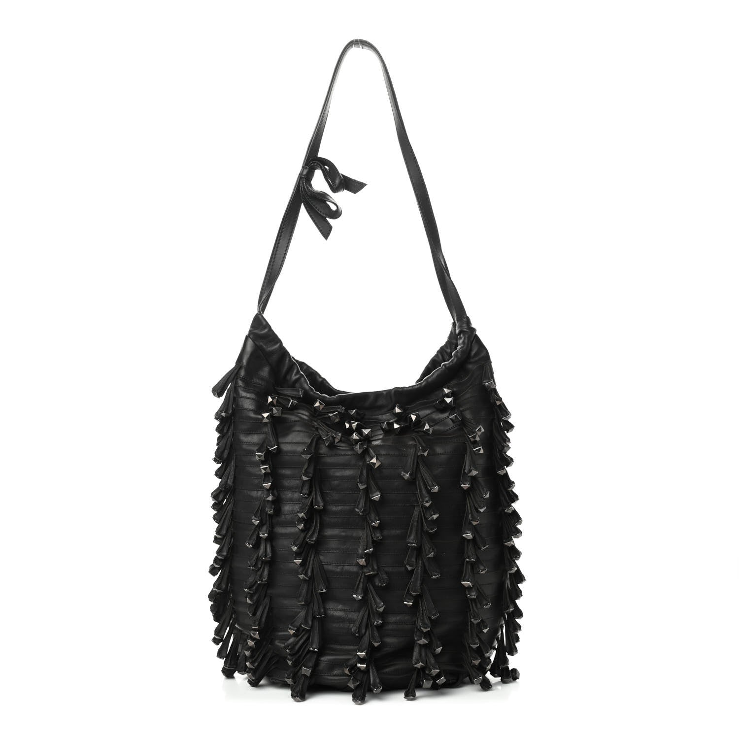 Valentino Garavani Lambskin Rockstud Fringe Bucket Black 1 of 7