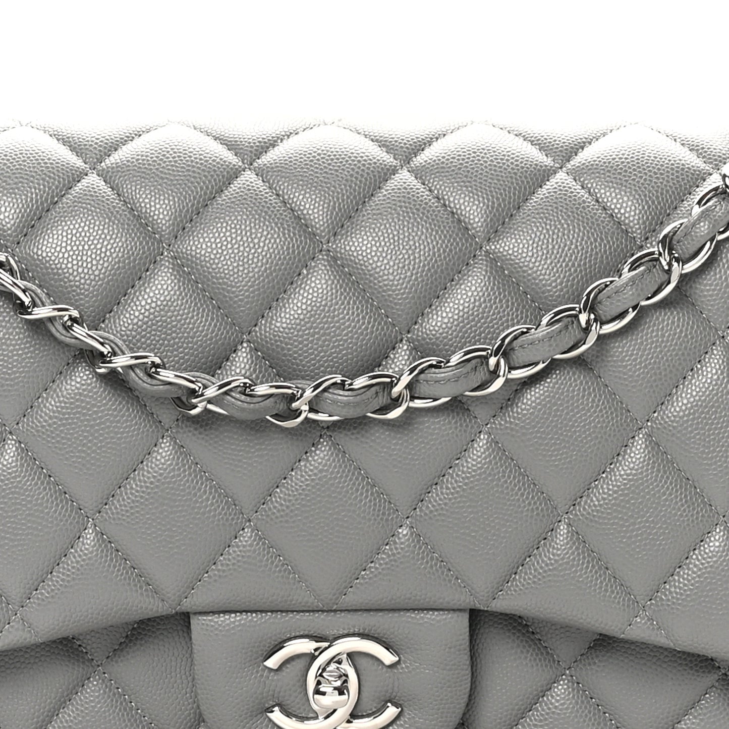 Caviar Quilted Jumbo Double Flap Dark Grey