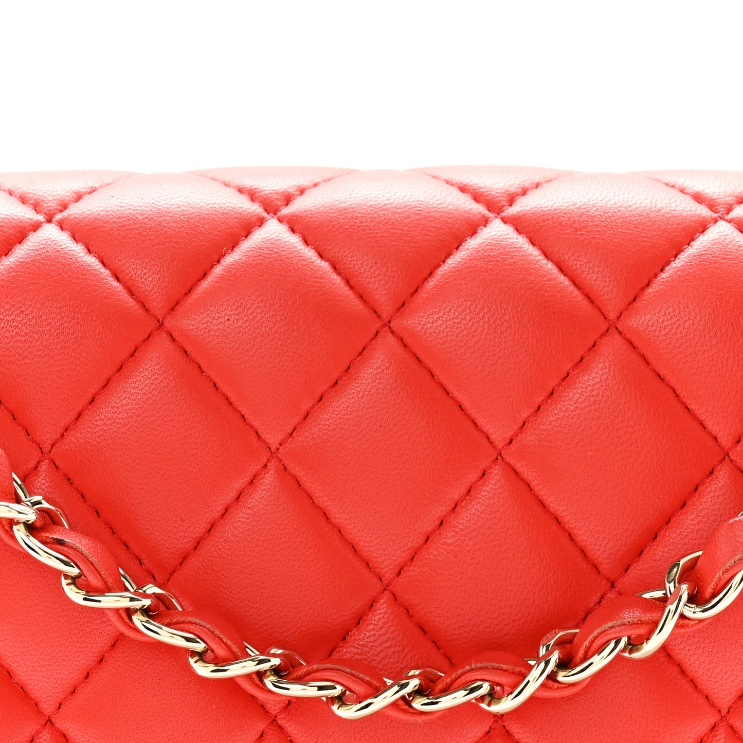 Lambskin Quilted Medium Double Flap Red