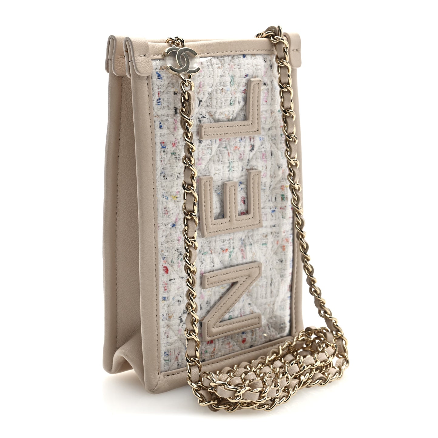 Tweed PVC Lambskin Clutch With Chain Light Beige