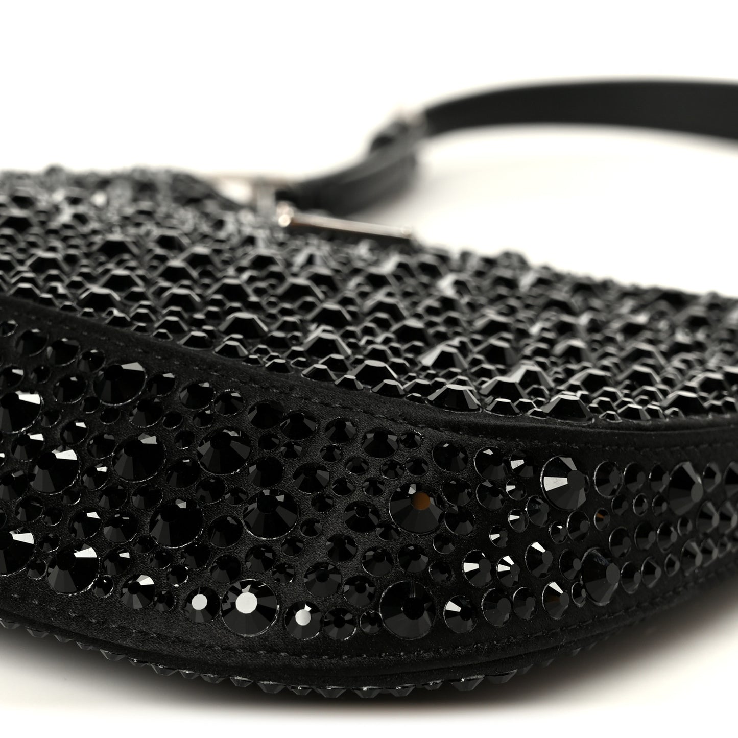 Satin Crystal Cleo Adjustable Strap Shoulder Bag Black