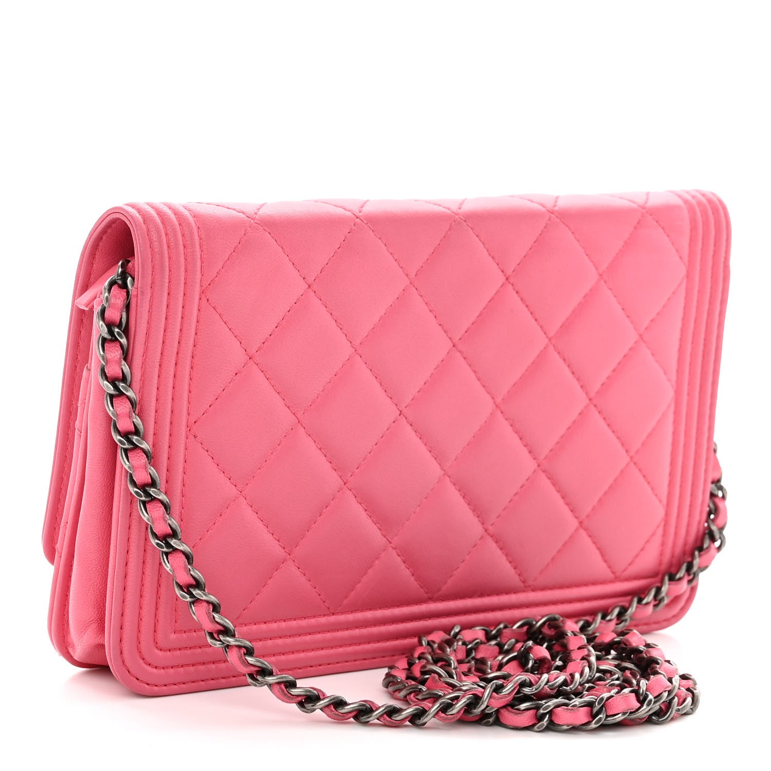 Chanel Lambskin Quilted Boy Wallet On Chain WOC Pink 3 of 14