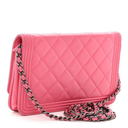Chanel Lambskin Quilted Boy Wallet On Chain WOC Pink 3 of 14