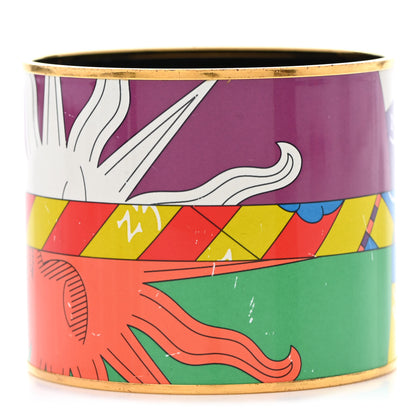 Hermes Enamel Printed Mega Wide Astrologie Bracelet 65 Vert Fluo Rose Indien Cobalt 3 of 9