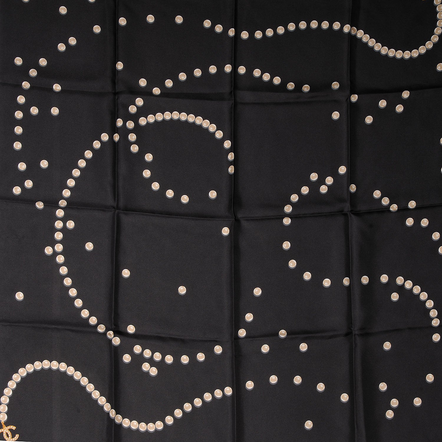 Chanel Silk Pearl CC Square Scarf Black 1 of 5