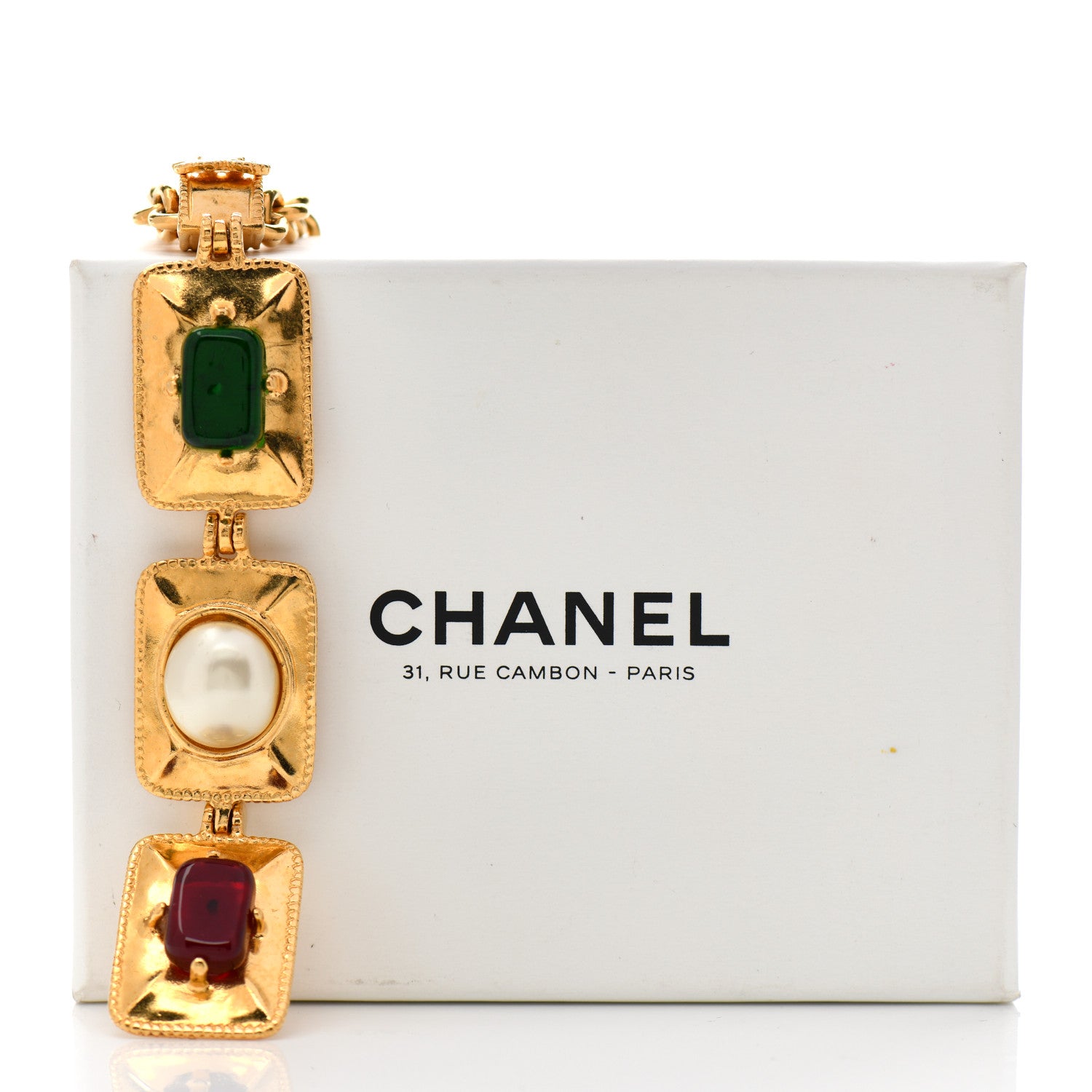 Chanel Pearl Gripoix Poured Glass CC Pendant Necklace Gold Multicolor 4 of 4