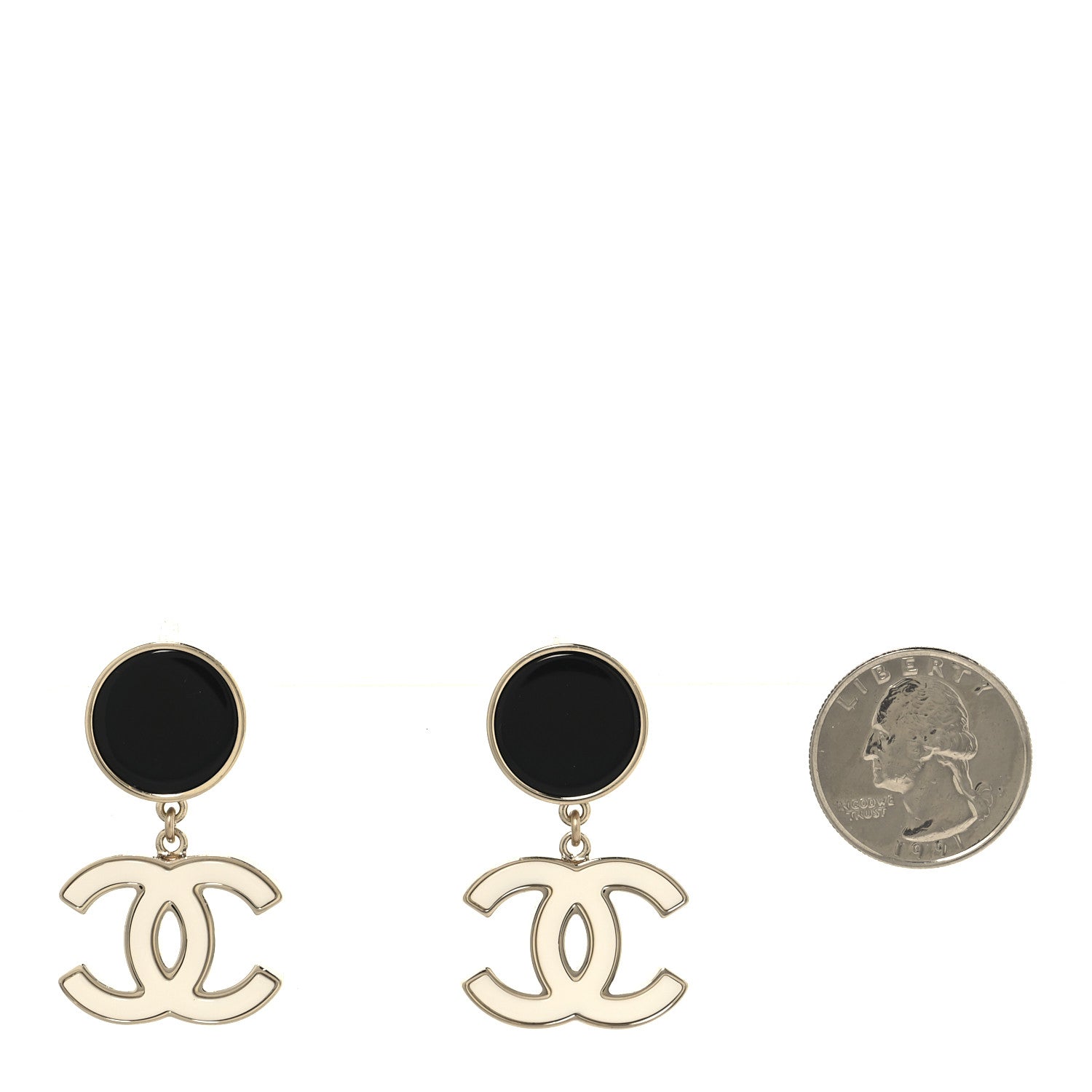 Chanel Enamel CC Drop Earrings Black White 2 of 4