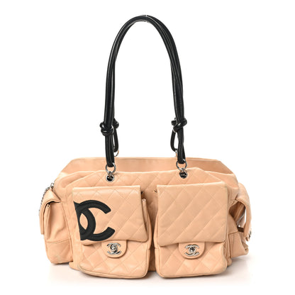 Chanel Calfskin Quilted Large Cambon Multipocket Reporter Beige Black 1 of 13