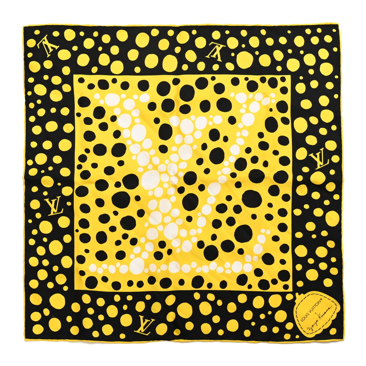 LV x YK Silk Monogram Dots Scarf 45 Yellow Black