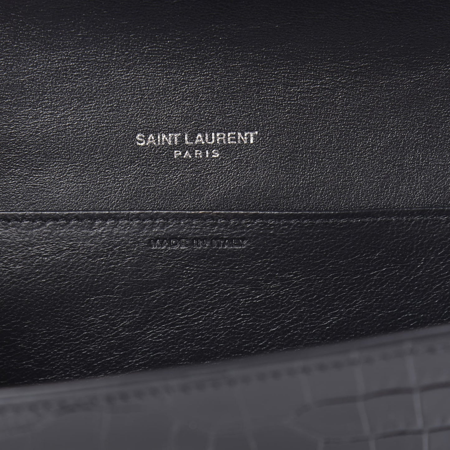 Calfskin Crocodile Embossed Monogram Uptown Chain Wallet Black