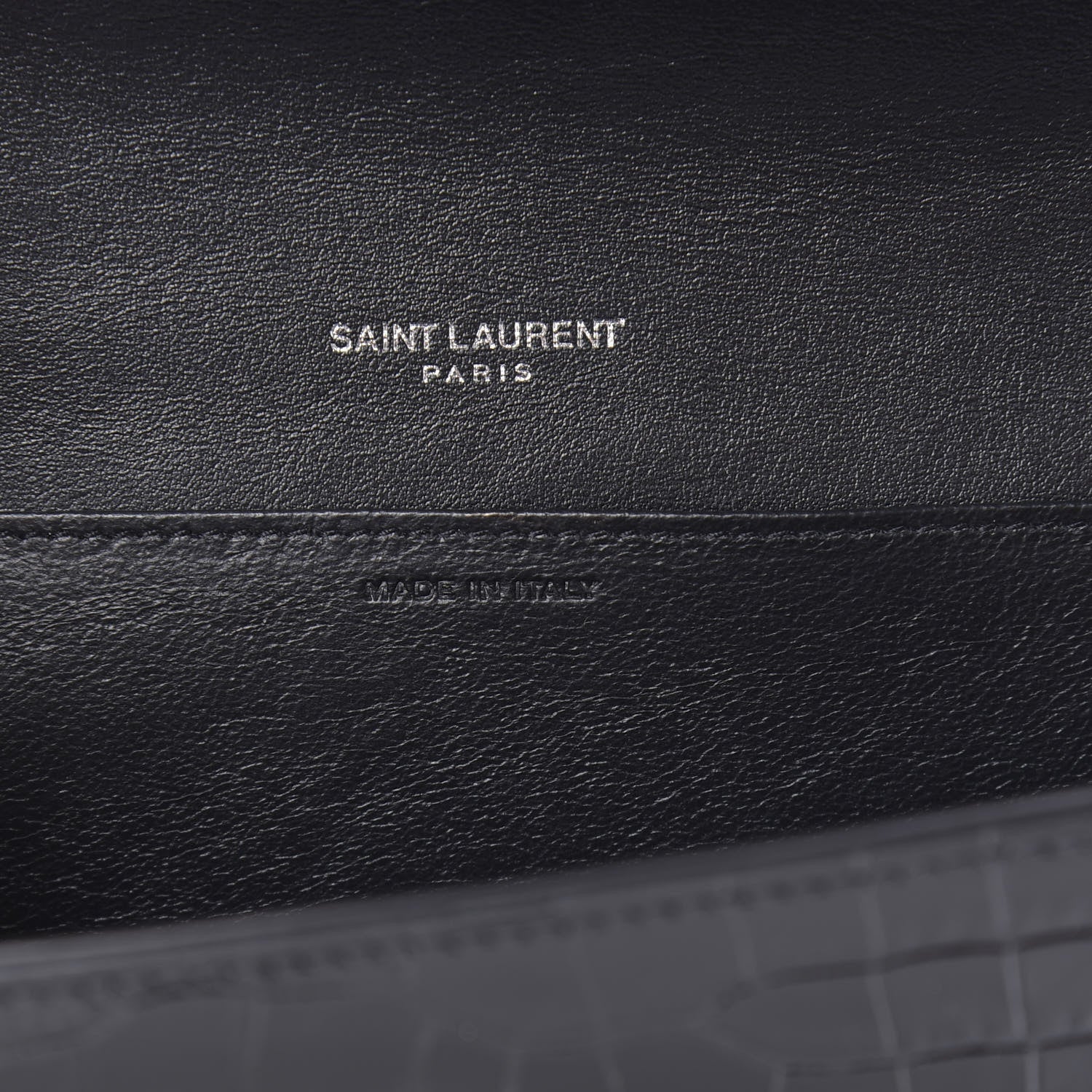 Saint Laurent Calfskin Crocodile Embossed Monogram Uptown Chain Wallet Black 8 of 12