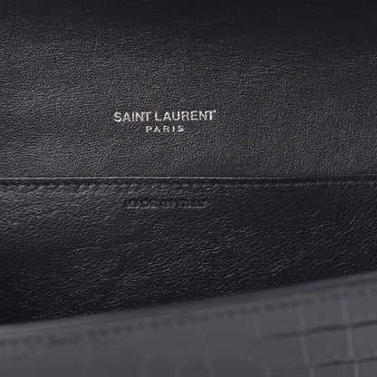 Saint Laurent Calfskin Crocodile Embossed Monogram Uptown Chain Wallet Black 8 of 12