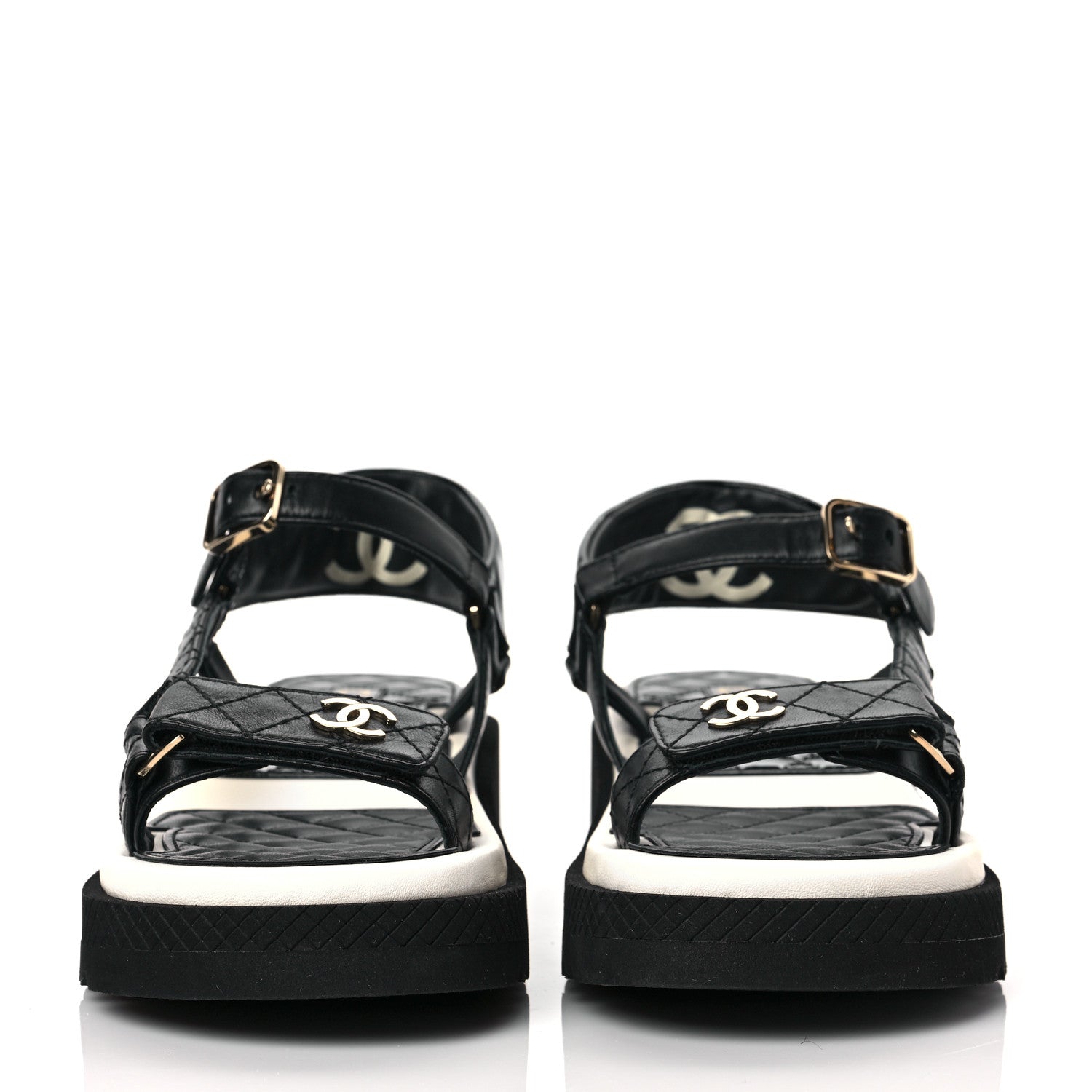 Chanel Lambskin Logo Platform Sandals 37 Black White 2 of 8