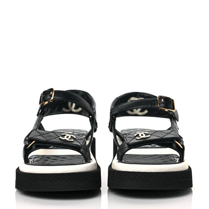 Chanel Lambskin Logo Platform Sandals 37 Black White 2 of 8