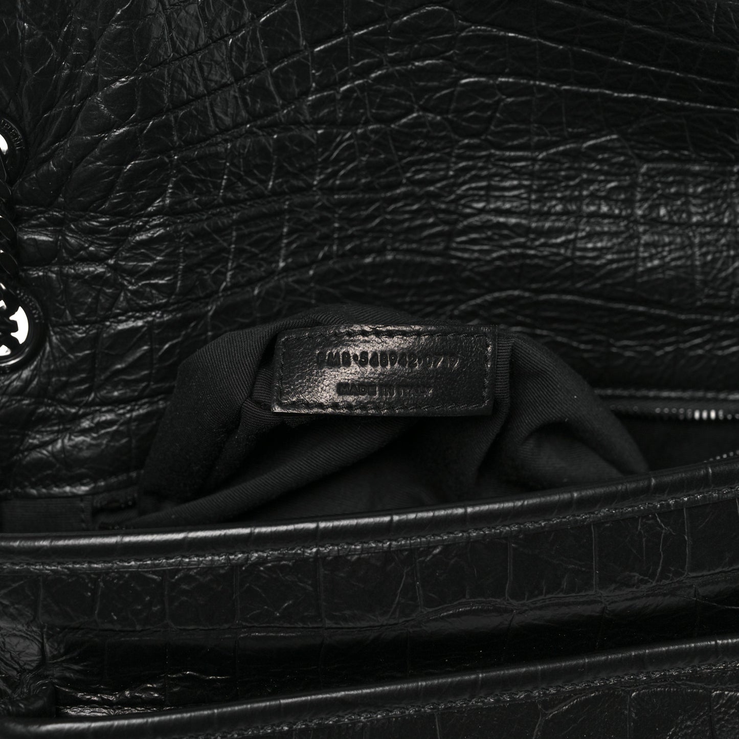 Crocodile Embossed Lambskin Monogram Medium Niki Chain Satchel Black