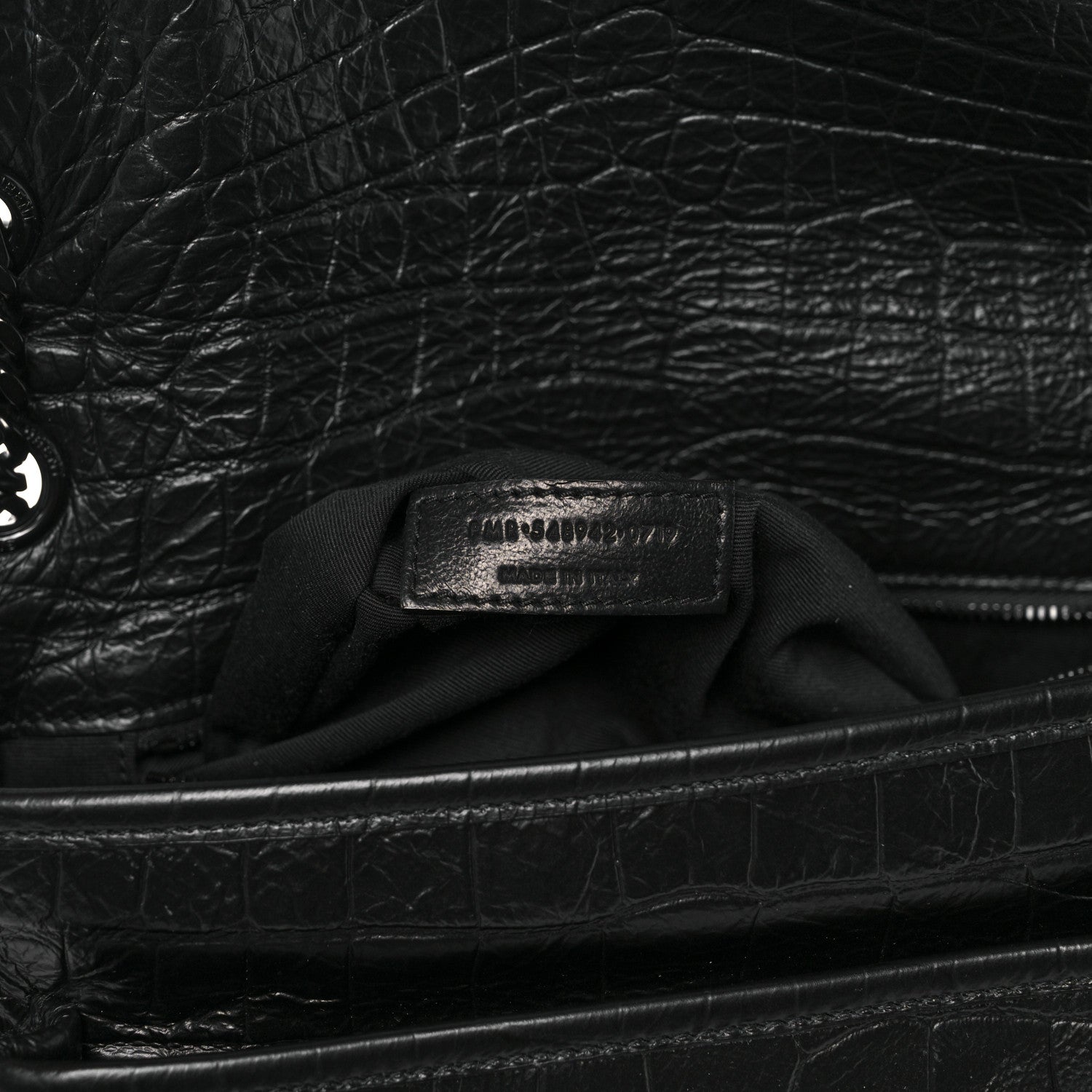 Saint Laurent Crocodile Embossed Lambskin Monogram Medium Niki Chain Satchel Black 6 of 11