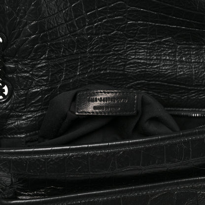 Saint Laurent Crocodile Embossed Lambskin Monogram Medium Niki Chain Satchel Black 6 of 11