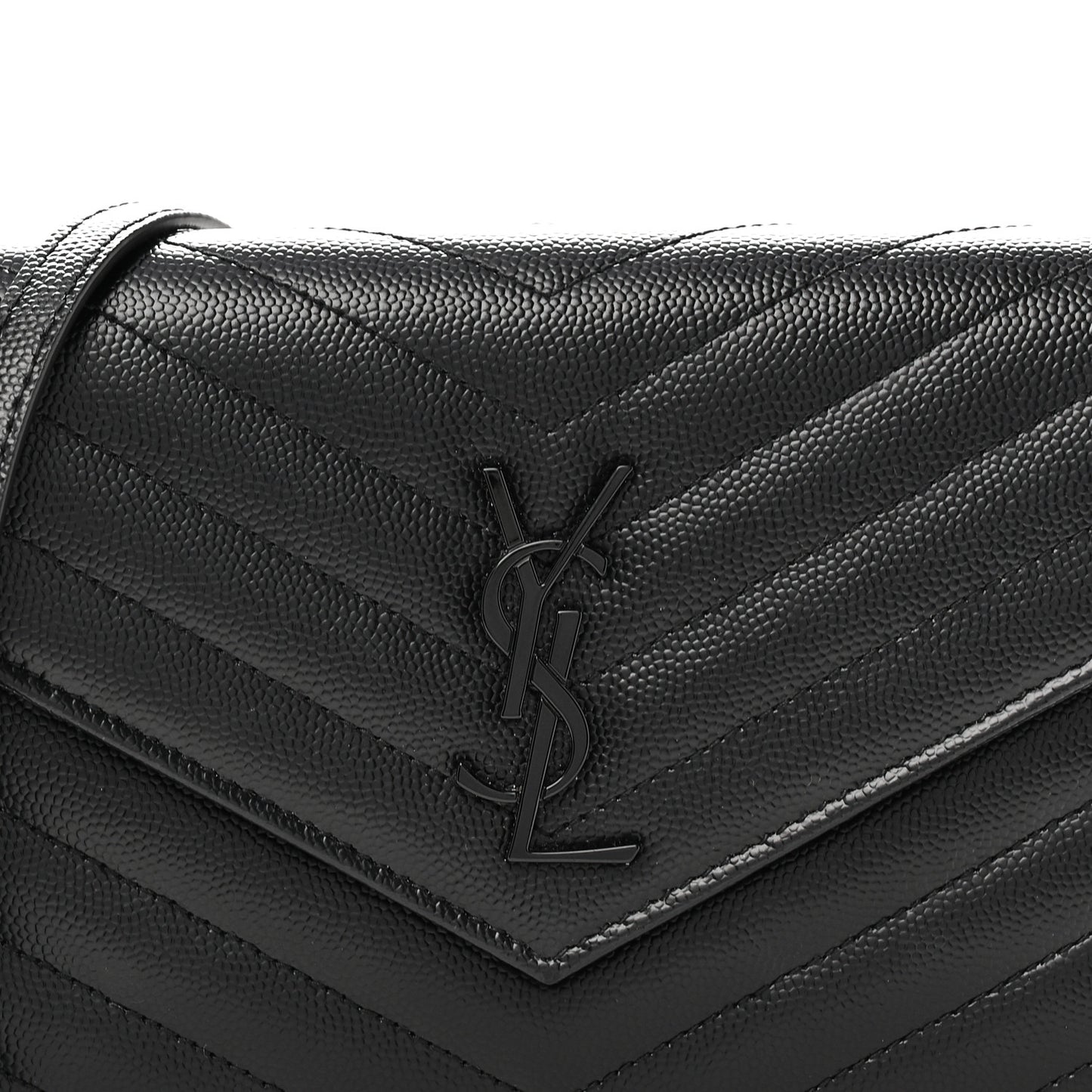 Grain De Poudre Matelasse Chevron Monogram Monochrome Envelope Chain Wallet Black