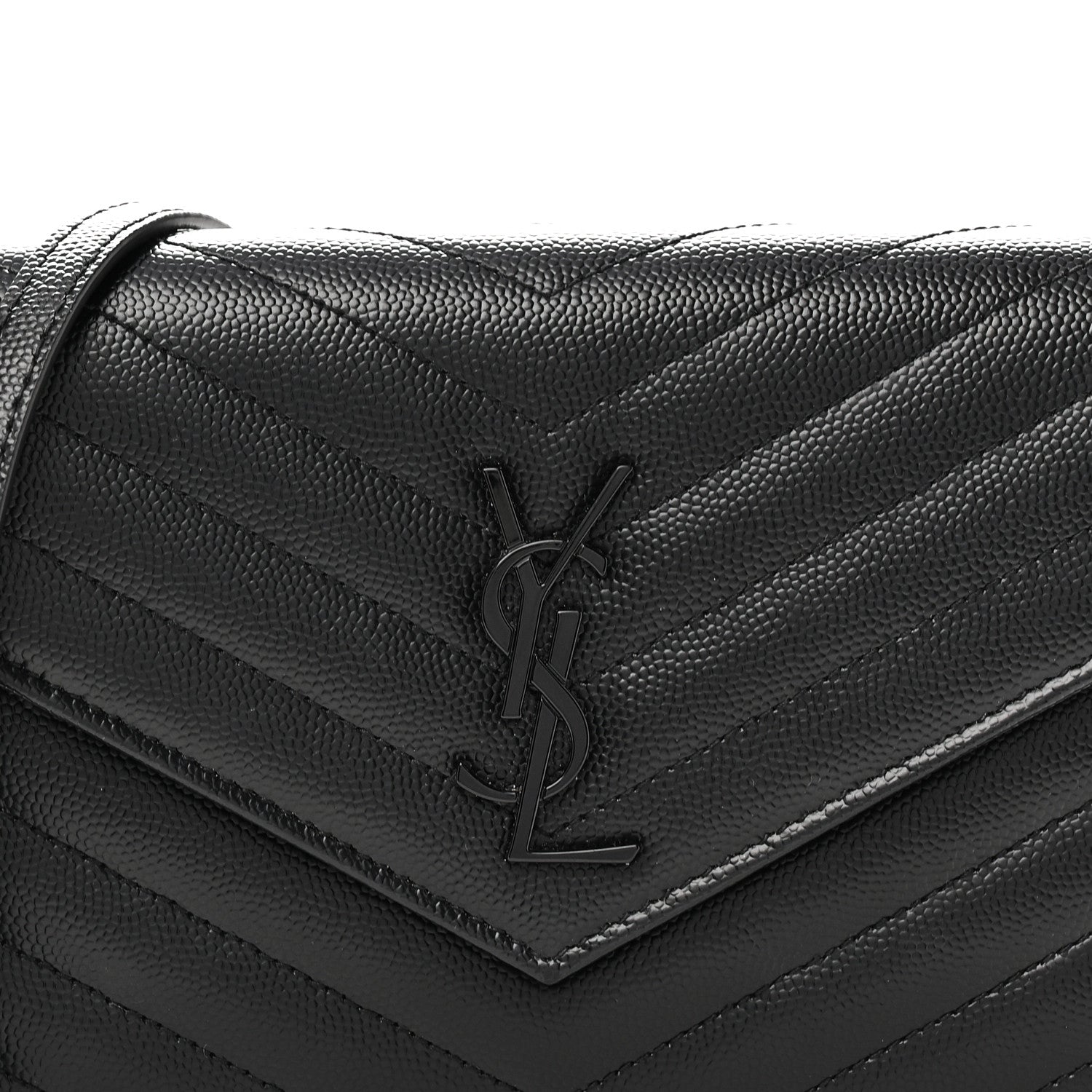 Saint Laurent Grain De Poudre Matelasse Chevron Monogram Monochrome Envelope Chain Wallet Black 8 of 11