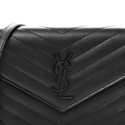 Saint Laurent Grain De Poudre Matelasse Chevron Monogram Monochrome Envelope Chain Wallet Black 8 of 11