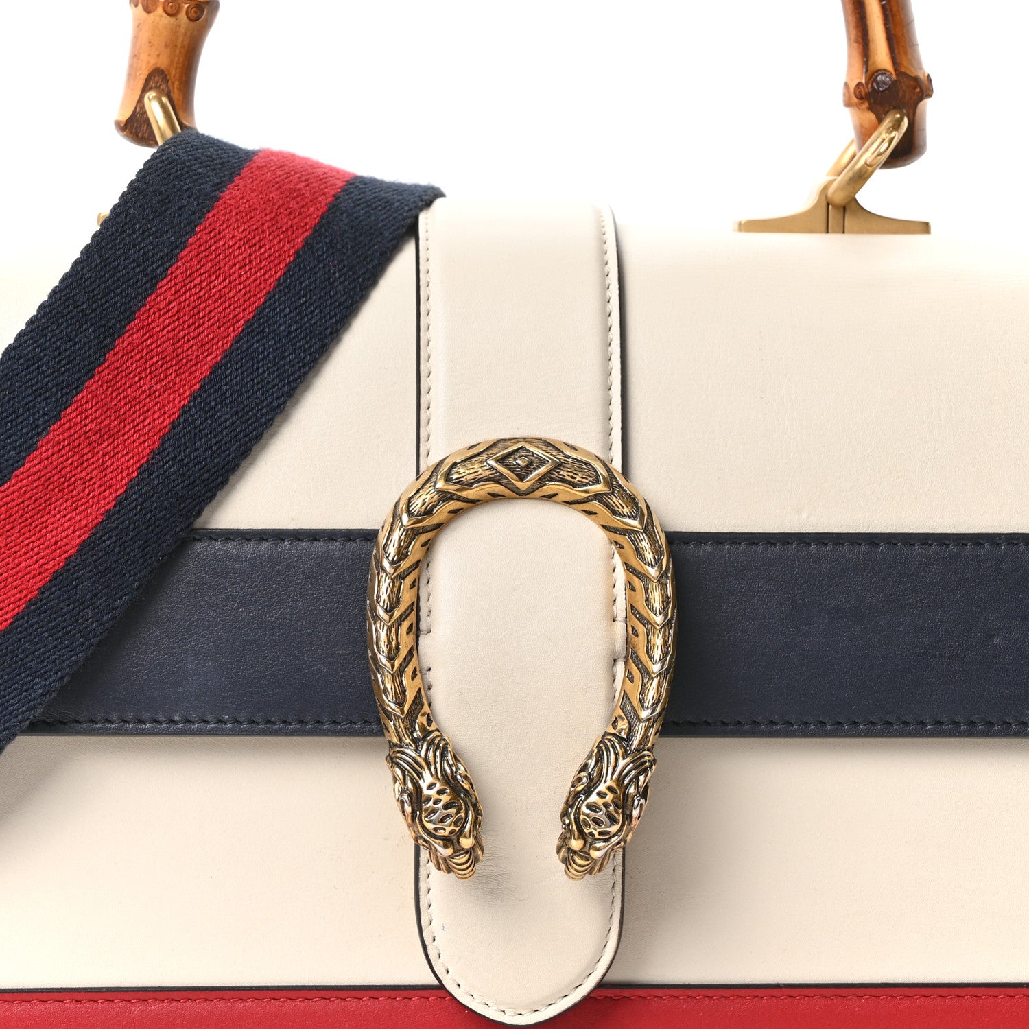 Gucci Calfskin Bamboo Web Medium Dionysus Top Handle Bag White Blue Hibiscus Red 8 of 10