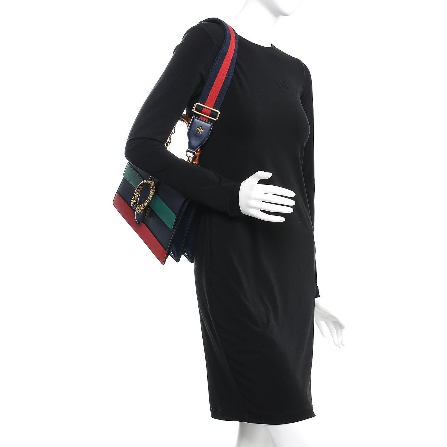 Moon Calfskin Bamboo Web Medium Dionysus Top Handle Bag Blue Emerald Hibiscus Red