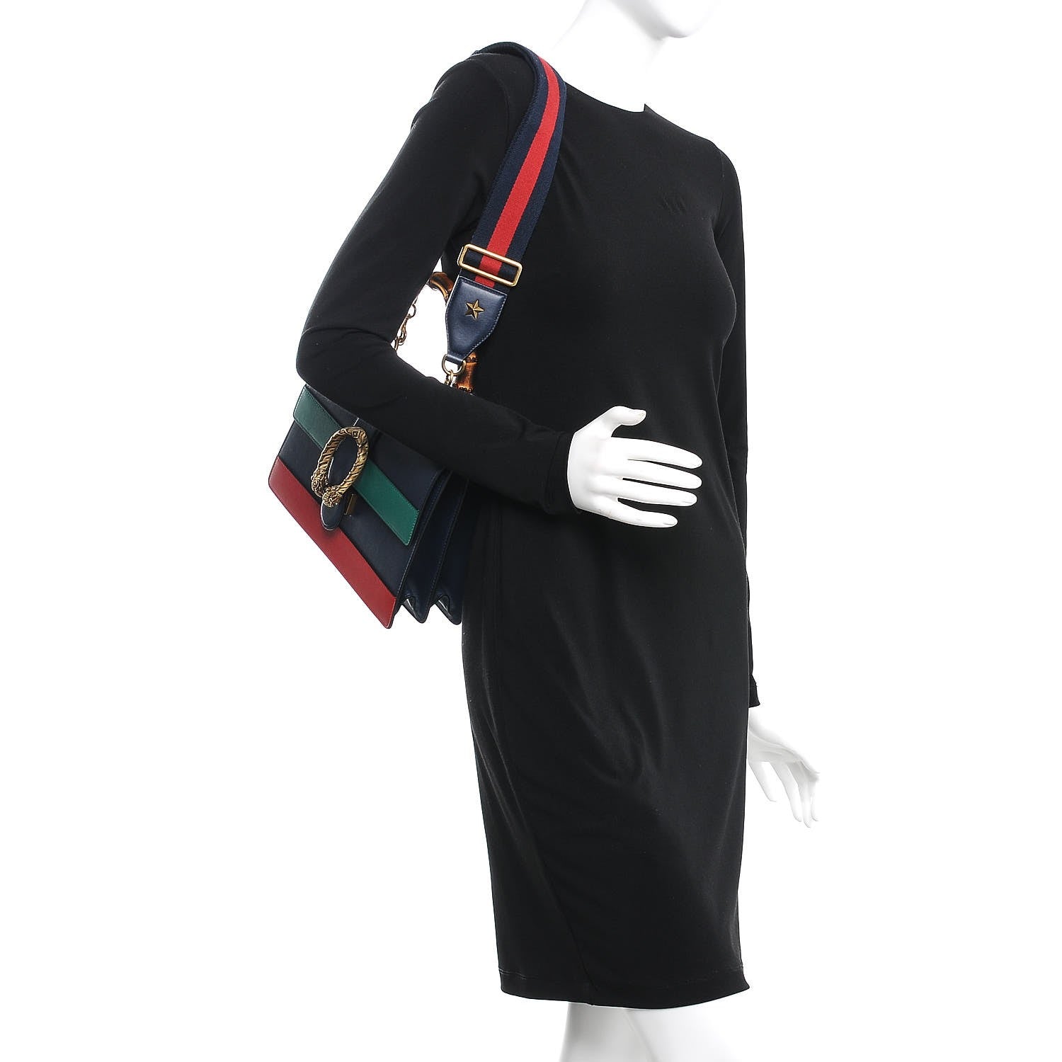 Gucci Moon Calfskin Bamboo Web Medium Dionysus Top Handle Bag Blue Emerald Hibiscus Red 2 of 14