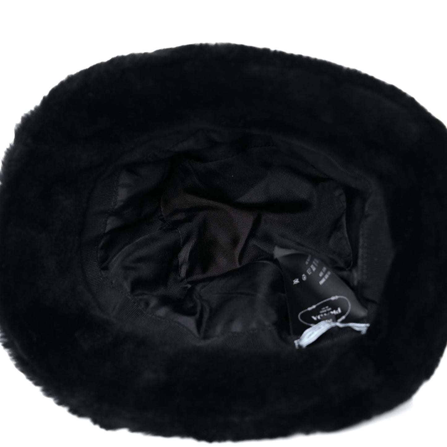 Shearling Metal Triangle Logo Womens Bucket Hat M Black