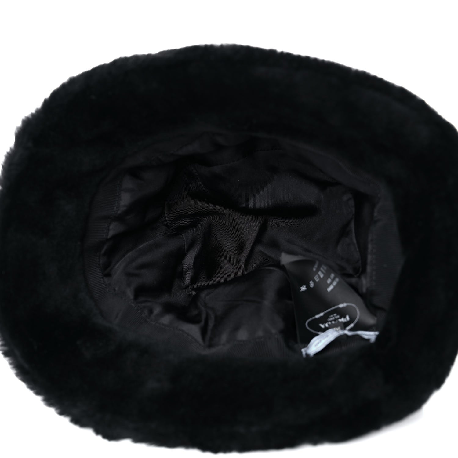 Prada Shearling Metal Triangle Logo Womens Bucket Hat M Black 8 of 9