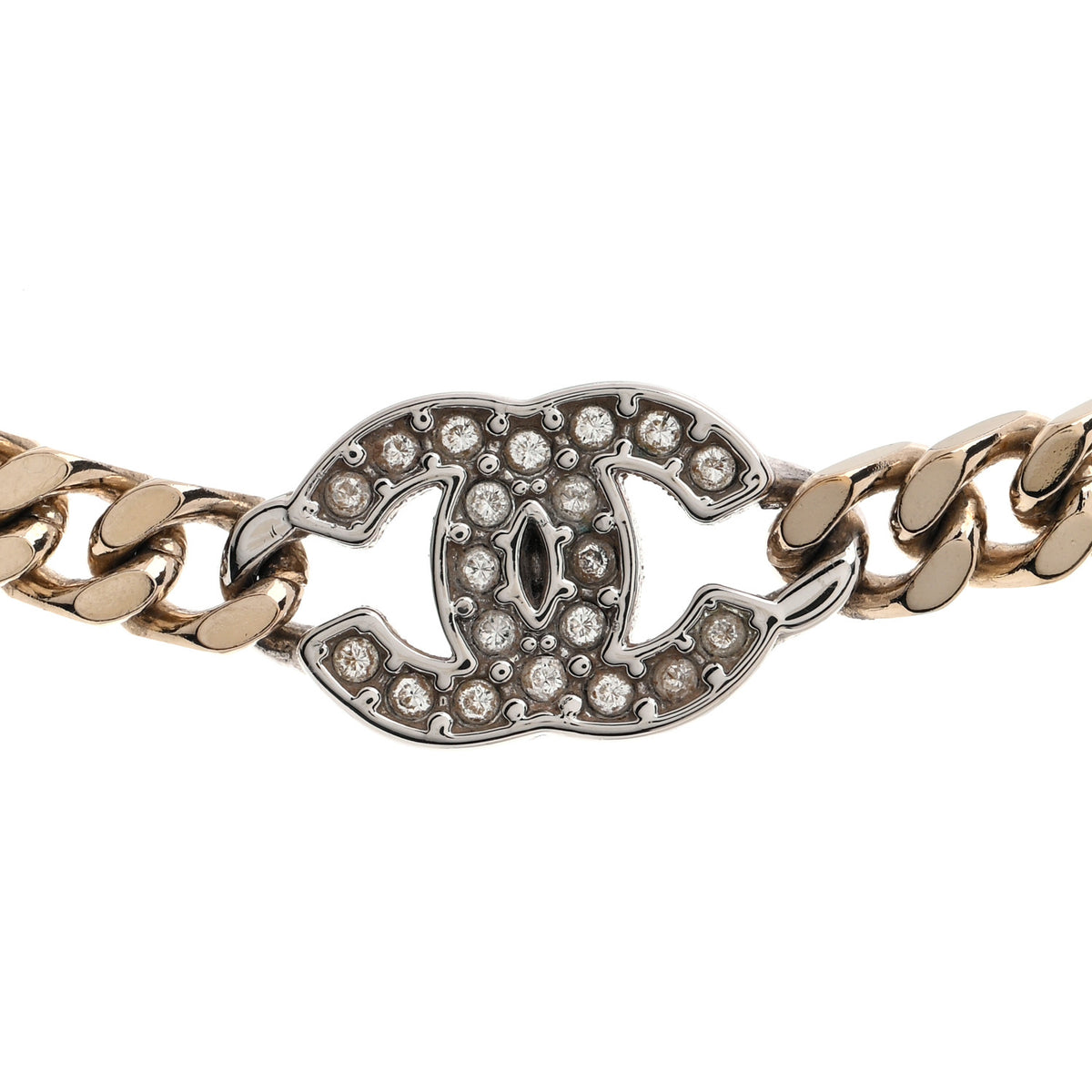 Chanel Crystal Chain CC Necklace Gold Silver 4 of 7