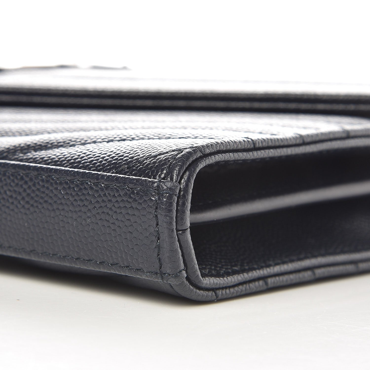Saint Laurent Grain De Poudre Matelasse Chevron Monogram Chain Wallet Navy 7 of 7