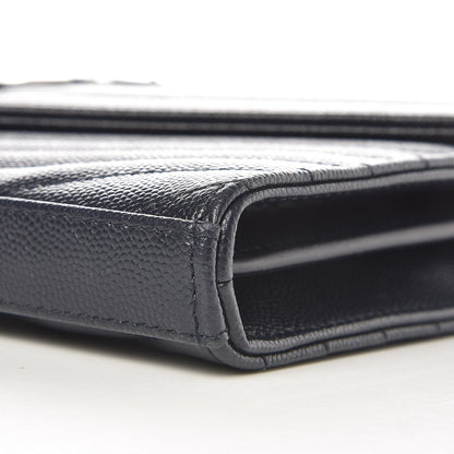 Saint Laurent Grain De Poudre Matelasse Chevron Monogram Chain Wallet Navy 7 of 7