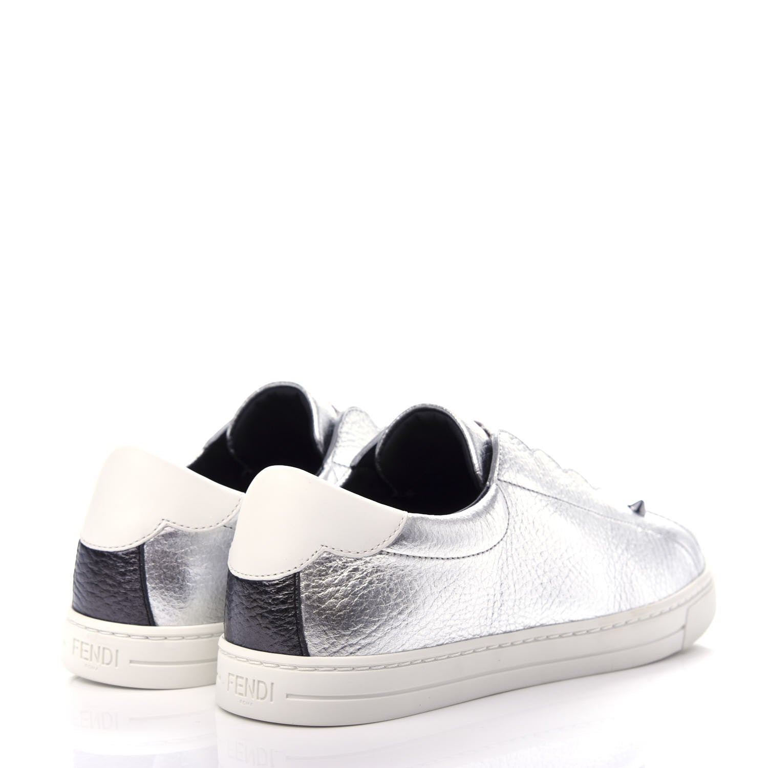 Fendi Metallic Vitello Lurex Rockoclick Slip On Sneakers 36.5 Silver 4 of 11