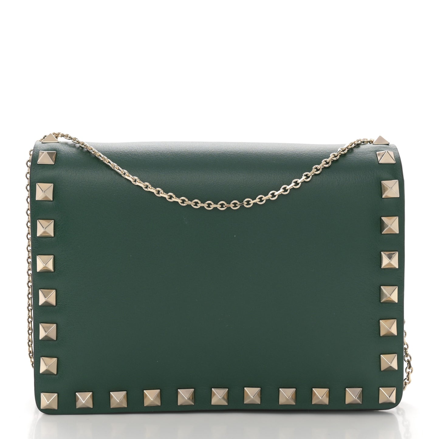 Calfskin Rockstud Wallet On Chain Green