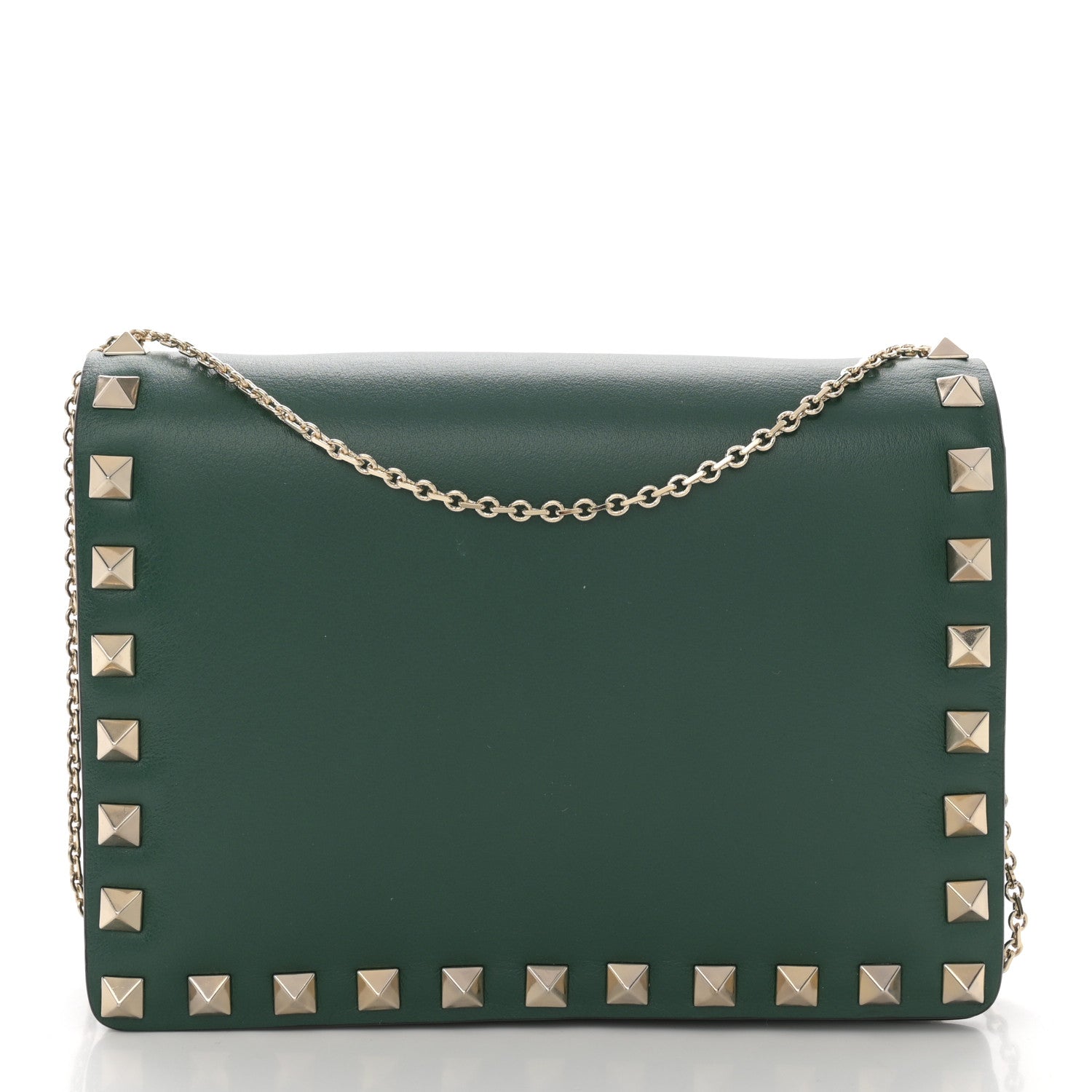Valentino Garavani Calfskin Rockstud Wallet On Chain Green 1 of 12