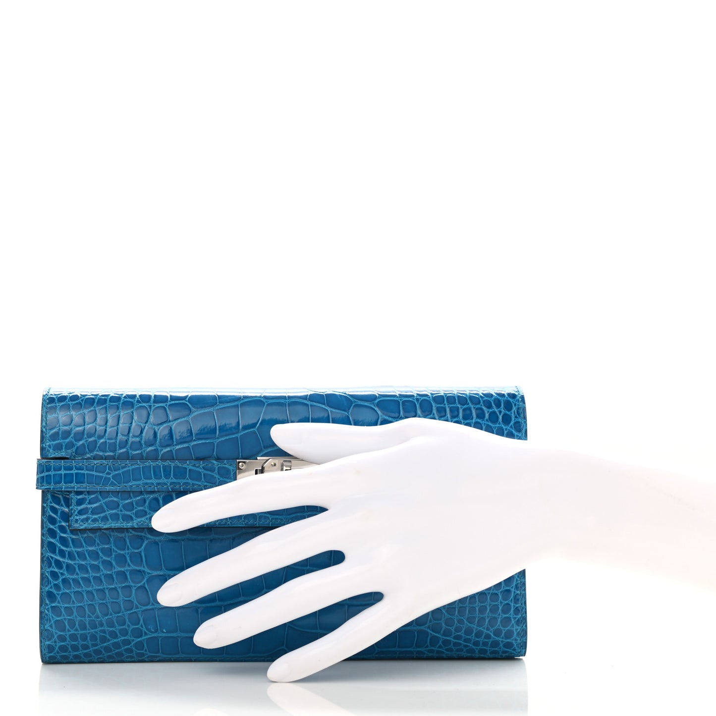 Shiny Alligator Kelly Longue Wallet Bleu Izmir