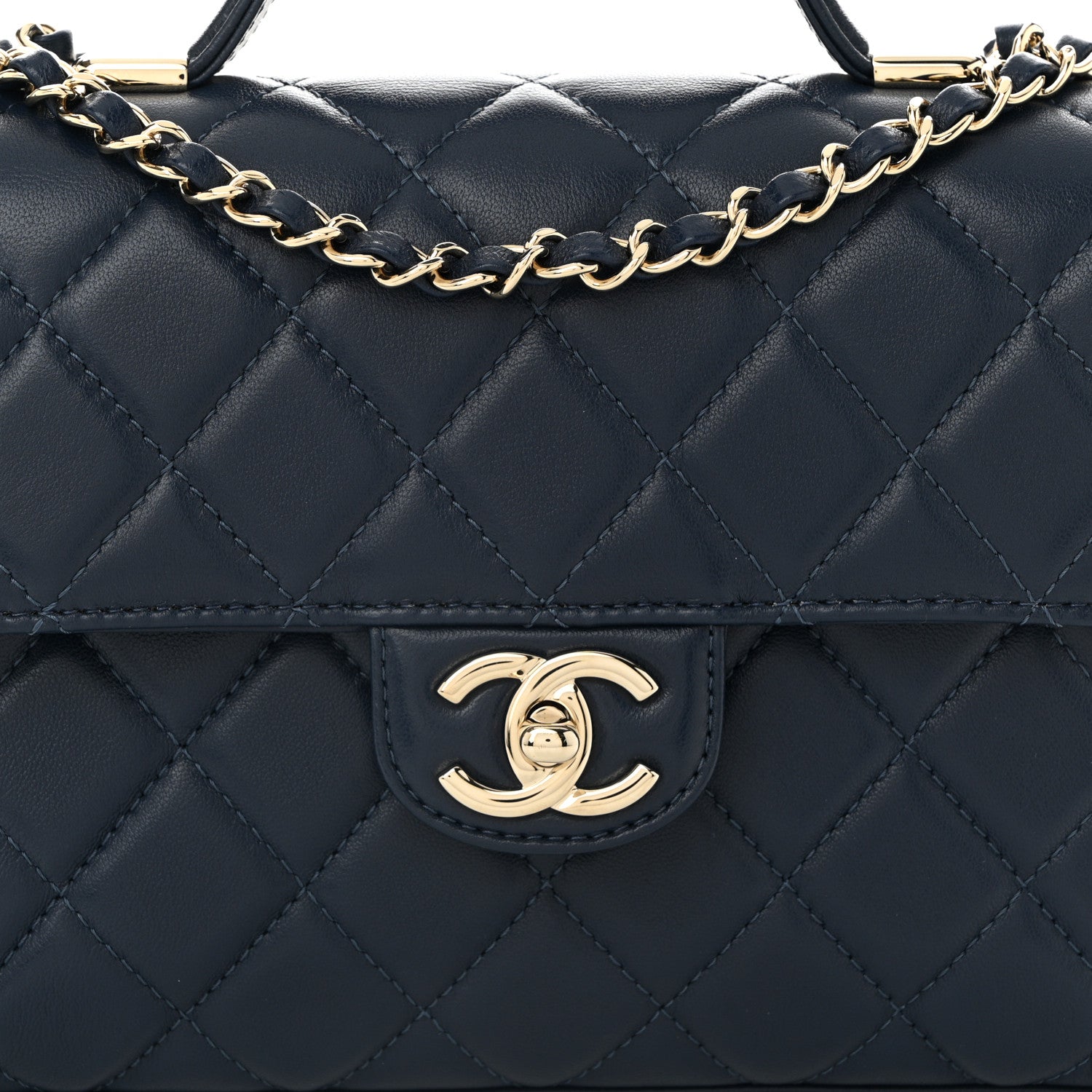 Chanel Lambskin Quilted Small Top Handle Square Flap Navy Blue 8 of 10