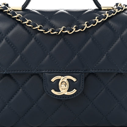 Chanel Lambskin Quilted Small Top Handle Square Flap Navy Blue 8 of 10
