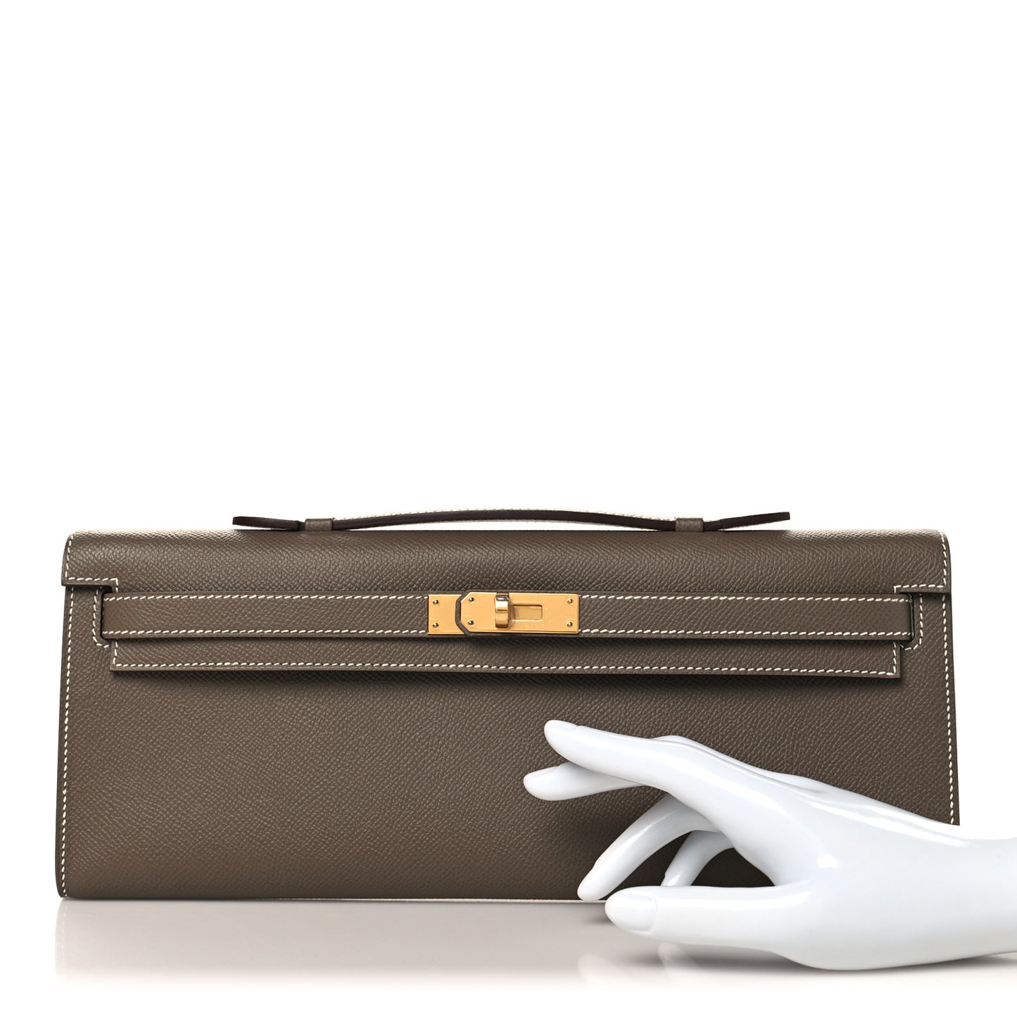 Epsom Kelly Cut Clutch Pochette Etoupe