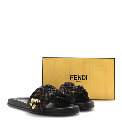 Fendi Satin FF Fendi Feel Slide Sandals 41 Tobacco Black 11 of 11
