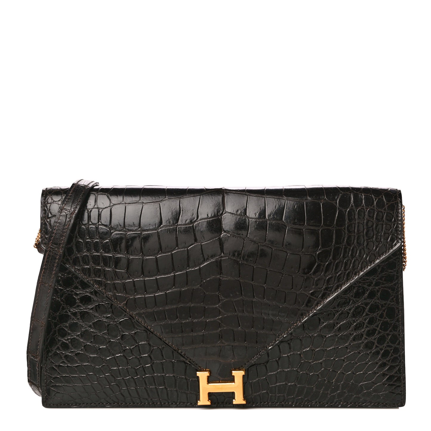 Shiny Porosus Crocodile Lydie Clutch Chocolate